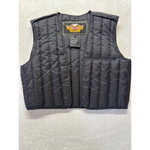 Harley Davidson Quilted Vest Men Large Insulated Snap In Insert Motorcycle Biker - Picture 1 of 6